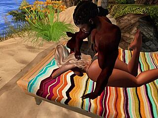 Black Man Pounds Asian Stepsister on Beach