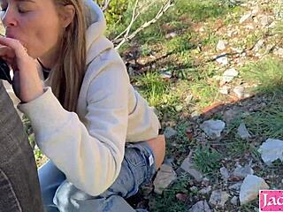 Cute Girl Sucks Stranger While Hiking Outdoors