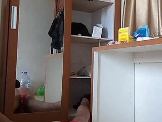 Masked gay in red plays anal deep