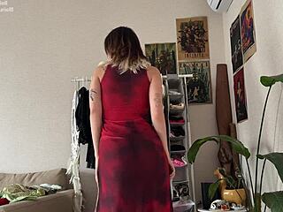 Teasing try-on with dresses and skirts