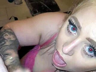 Hot blonde gets facial after giving blow job