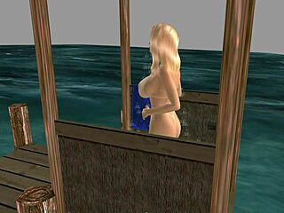 naked babe toys soaked pussy outdoors in beach shower