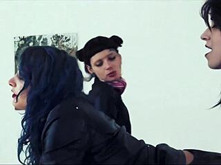 i'm obsessed with leather during office threesome fun