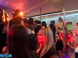 Cfnm blowjob action heats up at the wild club party
