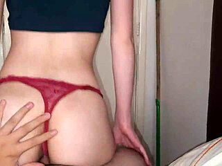 She spots her partner in underwear and convinces her to ride.