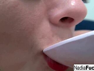 Hot Nadia Eats Cereal, Surrounded by Sexy Soldiers
