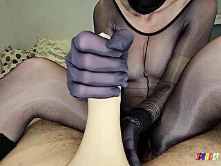 SpandexQueen Explodes Twice in Nylon Suit, Jerks Him Hard