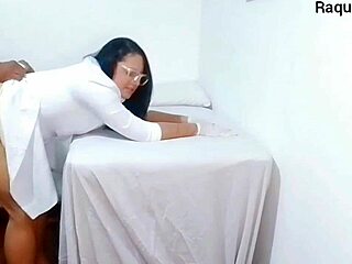In a hospital setting, the sexy tattooed nurse and esthetician watch the patient's erection in lingerie while exploring anal fetish orgasm.
