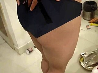Student sneaks into hotel bathroom for wild action. What’s she doing with those oiled legs?