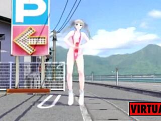 Futanari dances and strokes in wild MMD mix by DJ Riko