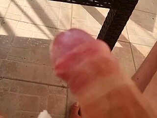 oh man i'm so horny showing off in public with cumshot on the terrace 😈
