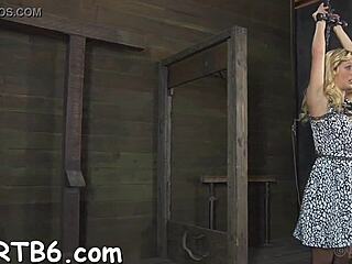 European babe gets bound in bdsm torment with toy deep in her wet vagina while licking balls in rough missionary fuck