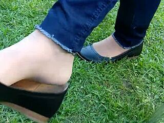 shoeplay and dipping with tan nylons and flats feels so sensual