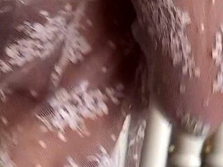 Petite Blonde's Daring Stairway Play