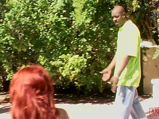 Redhead fucked hard by two ebonies