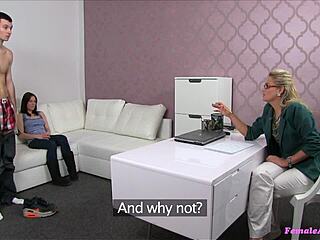 Cute Couple's Daring Casting Fuck While Female Agent Watches