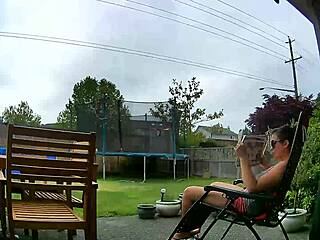 Spied Flashing Landscaper Teasing Without Panties in Garden