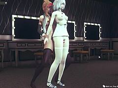 Girls performing intriguing thigh jobs