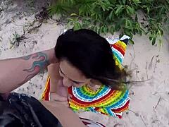 feeling the thrill of a hidden blowjob in the sandy dunes