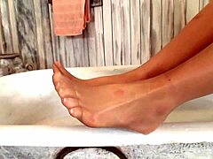 Lepidoptera and Mya Diamond indulge in nonstop lesbian foot play in pantyhose.