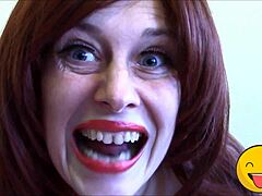 Horny fetish queen passionately licks and teases with her tongue intensely.