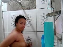 Wow! Hot Latina Showers, Exposing Her Wet Pussy!