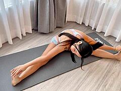Oh man, this yoga workout's got me all stretched out... then bam, buttplug surprise hits, feels wild - onlyping