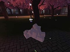 Roblox character engages in passionate fucking with a girl in the park.
