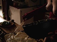 naked cooking with a hairy beaver and monster cock close-up