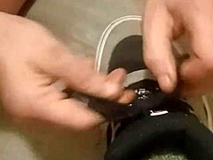 Detailed Scene of Friend Trashing Sneakers and Shoes with Feet Involved.