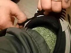 Detailed Scene of Friend Trashing Sneakers and Shoes with Feet Involved.