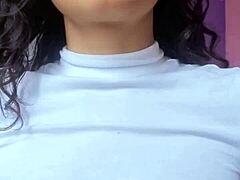 This hot Brazilian brunette with natural tits in lingerie wants you to cum hard for her?