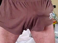 pervy papifachero adores his soft and silky n2n shorts, perfect for lounging at home with easy access to daddie boner and balls