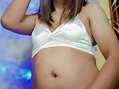 Transsexual In Pajamas Ready For Detailed Masturbation Session