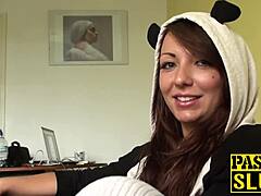 Submissive uk brunette crystal gets hard fucked by old man pascal in bondage domination.