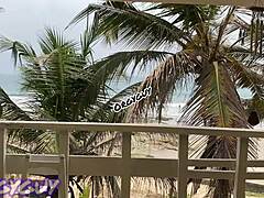 Ebony wife flashes pussy outdoors