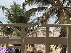 Ebony wife flashes pussy outdoors