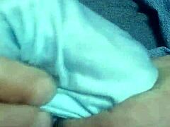 Byrd grabs his massive cock for a solo homemade jerk off session in the bathroom flashing his long hair until he squirts hugely for his watching wife