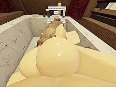 brunette with a fat ass sucks and fucks in the bathtub