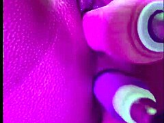 Blonde with big tits and pierced nipples does double penetration solo with machine