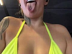 Fui treina shows off big tits and wet pussy in tiny bikini at Copacabana beach gym, getting so horny she almost gets kicked out