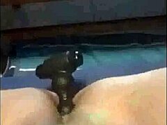 Fucking Slutty Mature's Pussy and Ass with Big Dildos and Buttplug for Double Penetration Squirting Orgasms Indoors and Outdoors