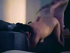 Why is this horny wife moaning so loud while getting fucked hard in the living room?