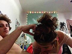 European brunette delivers perfect blowjob before bending over for Italian deepthroat ass action