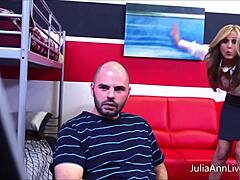 hey big titty teacher julia ann, suck and fuck my stiff dick while riding cowgirl in heels