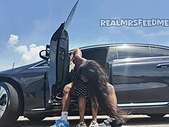 Amateur Ebony Beauty with Big Ass Rides Monster Black Cock in Public Outdoor Hardcore, Sucking Sloppy Deepthroat and Swallowing Cum in Mouth