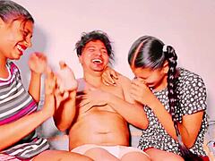 Oh man, these teen stepsisters get fucked hard by their stepbrother in this wild ffm threesome with deepthroat and creampie...