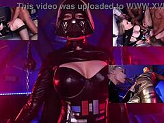 Blonde babe in cosplay takes monster cocks in orgy with dildos, deepthroat blowjobs, and cum creampies in missionary.