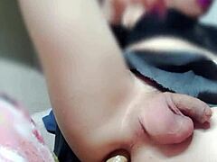 oh rubyqueen, this hot young ladyboy gets her ass penetrated deep while masturbating solo