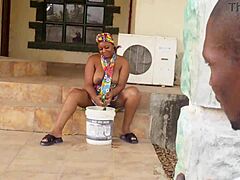 That black housewife casually hooked up with the old army soldier outdoors in a steamy FUCKING session